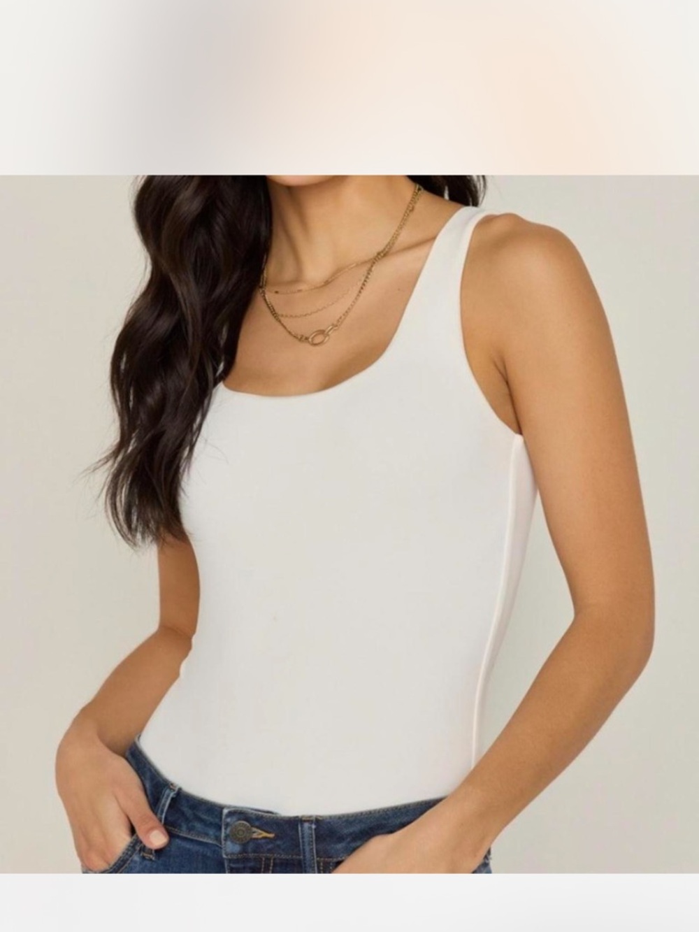 Blue Rain White Scoop Neck Bodysuit